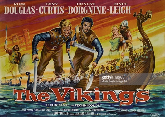 Cartaz promocional de "Os Vikings" (The Vikings, 1958), de Richard Fleischer